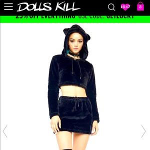 Club Exx DollsKill Wicked Furreak Cat Ears Furry crop hoodie